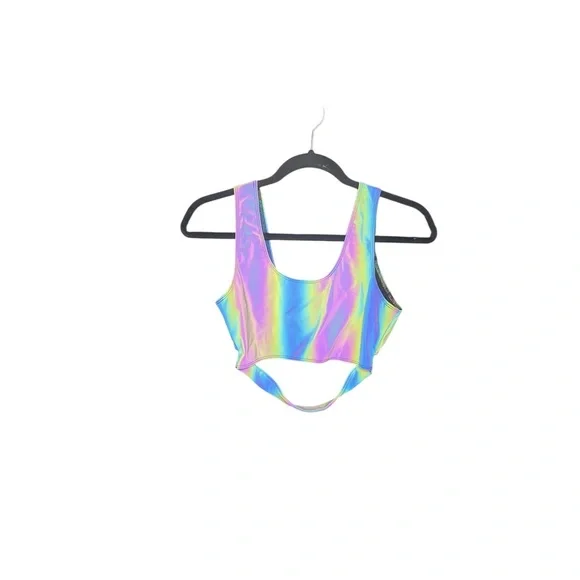 iHeartRaves Middle of Nowhere Rainbow Reflective Speed Clasp Bra Top - Picture 3 of 9
